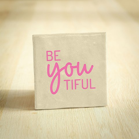 Tegeltje - Be You Tiful | Beige & Roze | 10x10cm