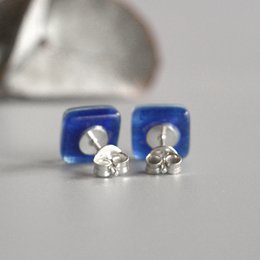 Oceaangolfoorknopjes in kobaltblauw, glas en sterling zilver 925