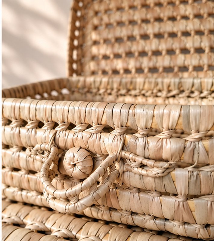 Handmade Wicker Suitcase, Palm Leaf Briefcase, Vintage Natural Fiber Basket for Children