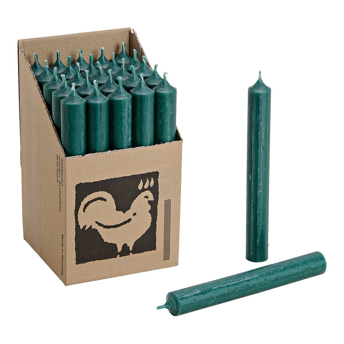 Taper candle, dark green, solid-colored, Ø 2x18 cm, burning time: approx. 8 hours.
