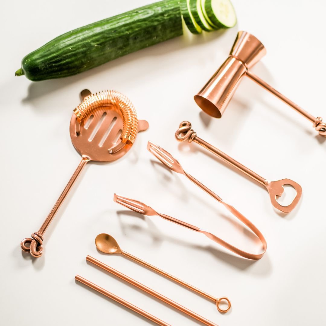 Set de accesorios para coctelería Vogue, 5 piezas – recubierto de cobre