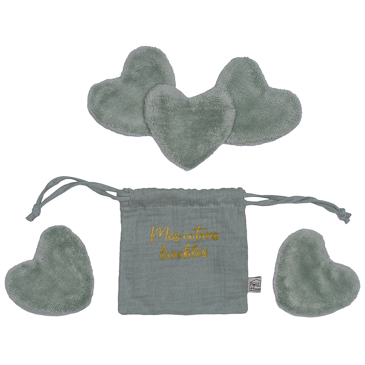 Set 5 Forma de corazón de algodón lavable en Pochon - Sabio