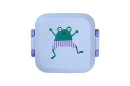 Colorful animal-themed lunchbox with a frog, lion, and ladybug design. Durable plastic construction with multiple compartments for packing a balanced meal.