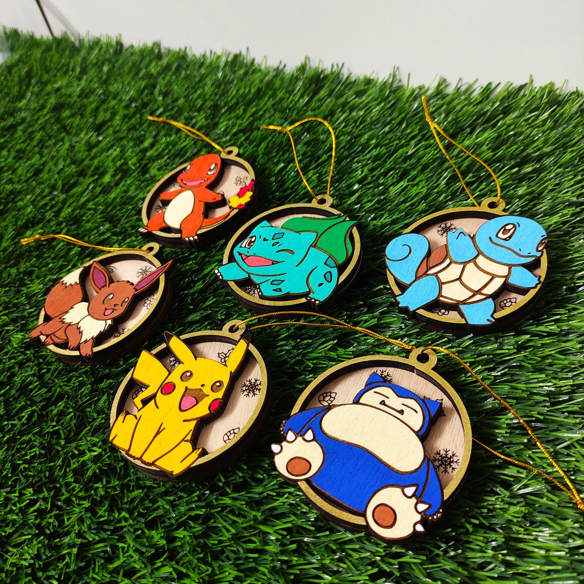 Set of 6 Wooden Pokémon Christmas Ornaments, Colorful Geek Gift, Xmas Tree Ornaments, Home Decor, Eco-Friendly Christmas Decoration