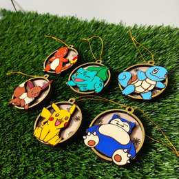 Set of 6 Wooden Pokémon Christmas Ornaments, Colorful Geek Gift, Xmas Tree Ornaments, Home Decor, Eco-Friendly Christmas Decoration