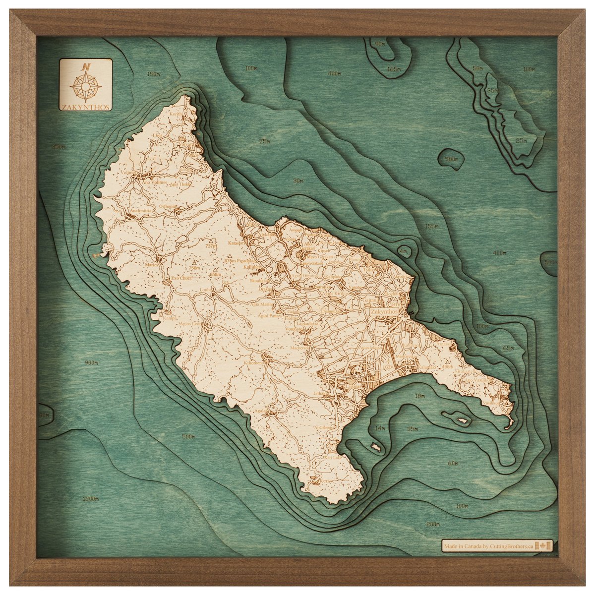 ZAKYNTHOS - 3D Holz Wandkarte - Version S
