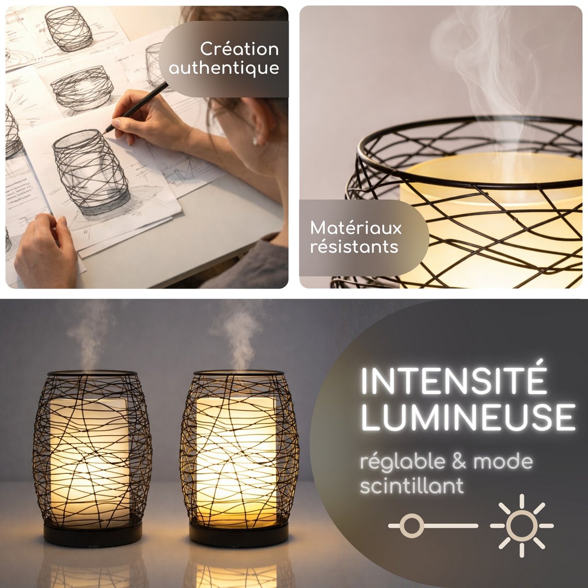 Ultrasonic Diffuser – Volupsia – in Glass and Metal with Remote Control – Simple to Use – Sober Design – Candlelight Lighting