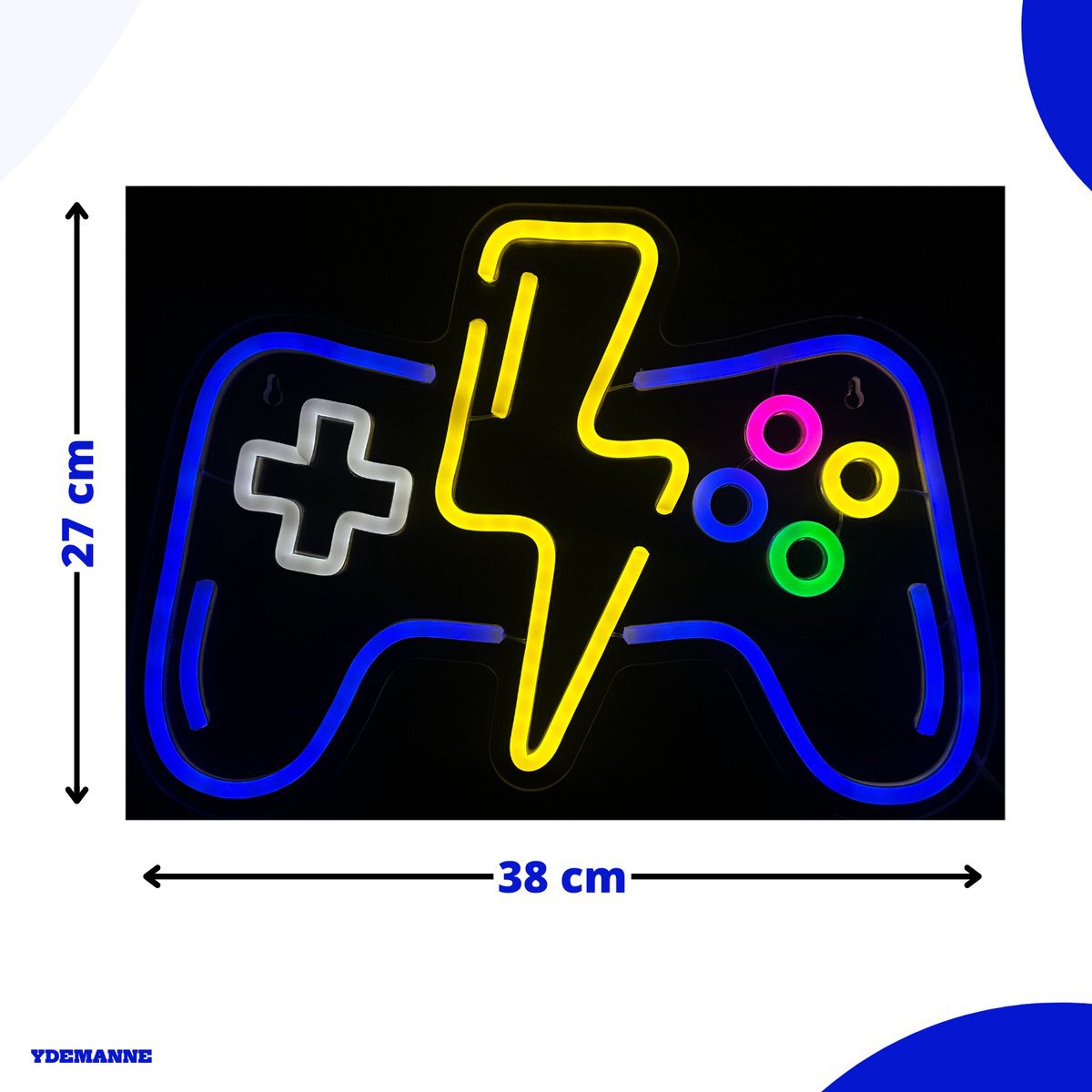 Lámpara de neón - Controlador de juego - Lightning - Regulable - Incl. Ganchos para colgar - Letrero de neón - 27 x 38 cm