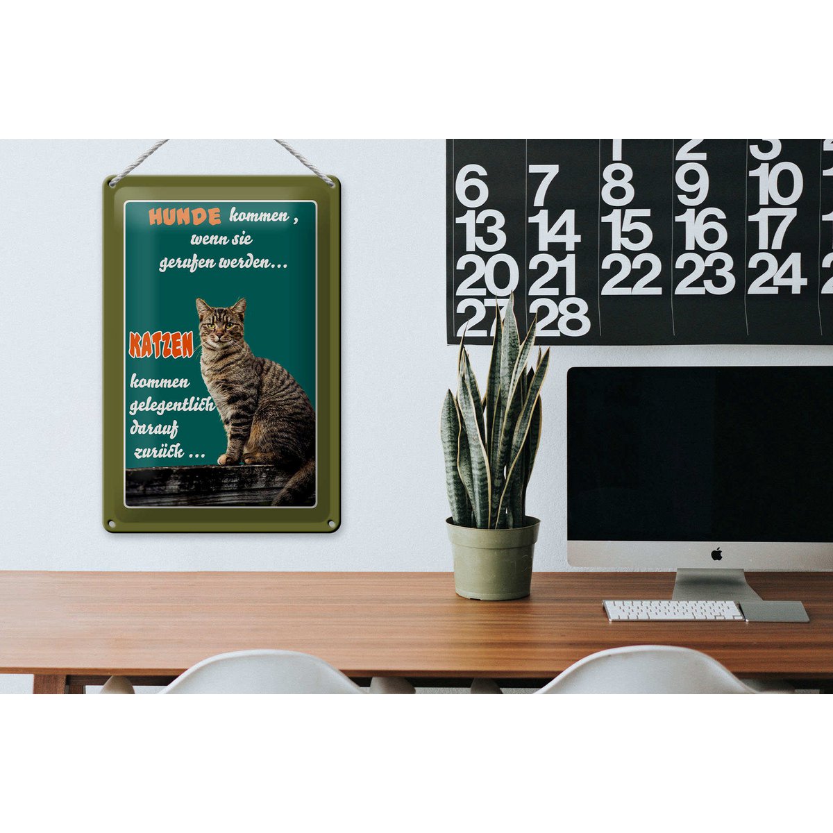 Blikken bordje met de tekst 20x30cm Honden komen als katten komen