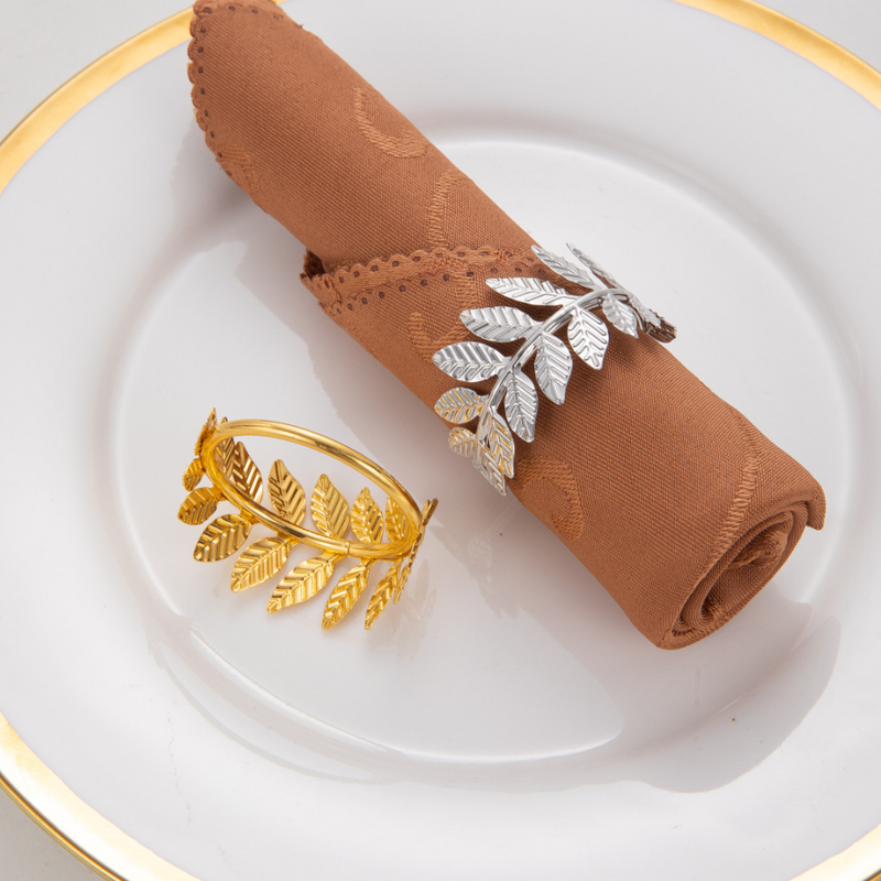 Napkin round - Small leaves - Silver or golden