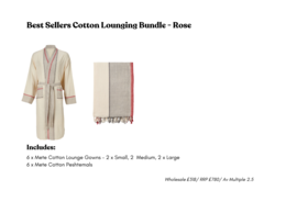 Luxurious rose-colored lounge gown made of soft, high-quality cotton. Features a shawl collar, long sleeves, and a self-tie belt for a comfortable, relaxed fit.