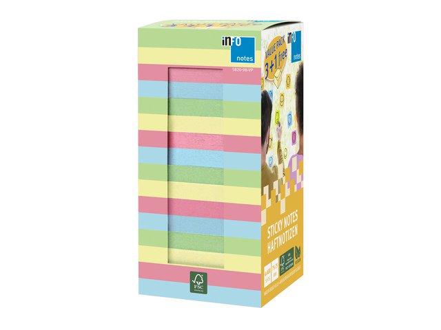 Info Notes 75x75mm 400 vel voordeelpak 3+1 gratis 100x pastel groen 100x pastel