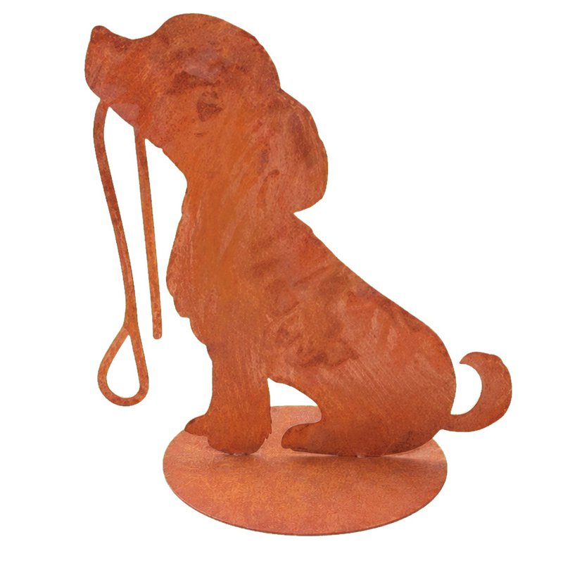 Edelrost Hund Emi mit Leine | Rostdeko mit Charme