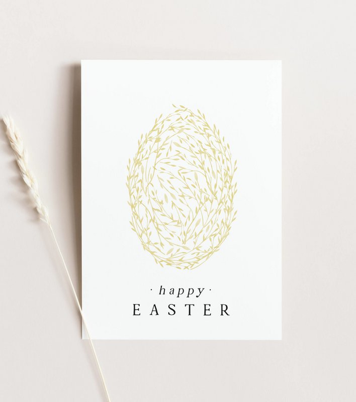 Carta di Pasqua - Giallo Florale Easter Egg, Happy Pasqua Cartolina, A6 Card