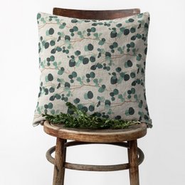 Housse de coussin eucalyptus sur lin naturel