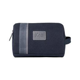 K2005DF | Beauty Case in Canvas 100% Cotton/Genuine Full Grain Leather, Naked. Blue colour. Side handle. Zipper closure. Dimensions: 25 x 15 x 17 cm. Packaging: TNT bag