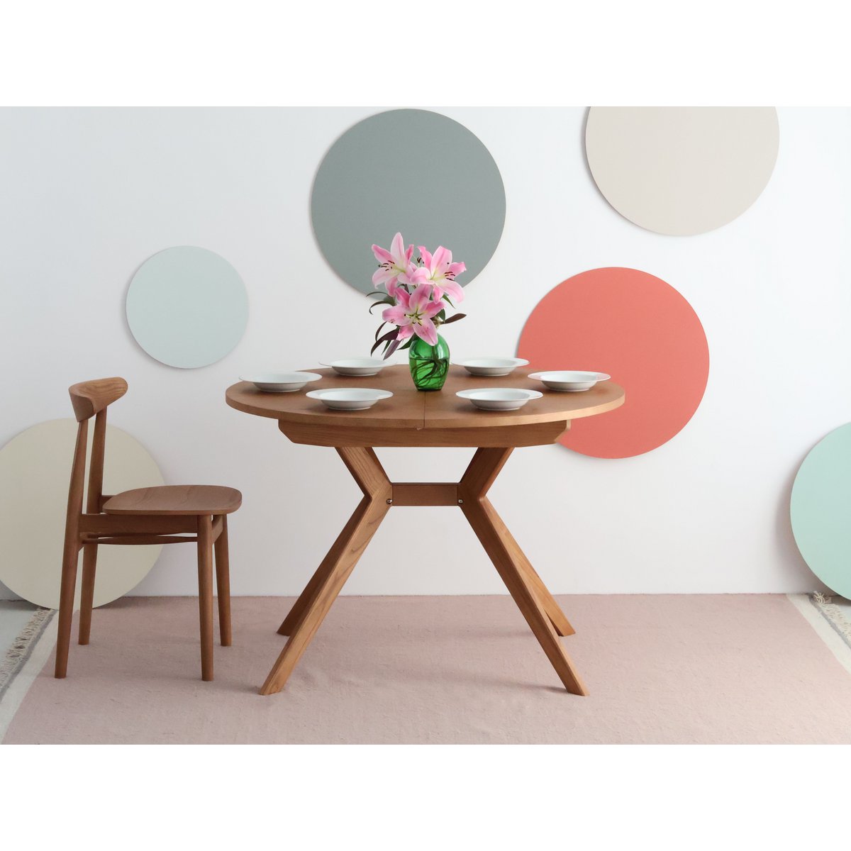 Round extendable dining table Biju veneered