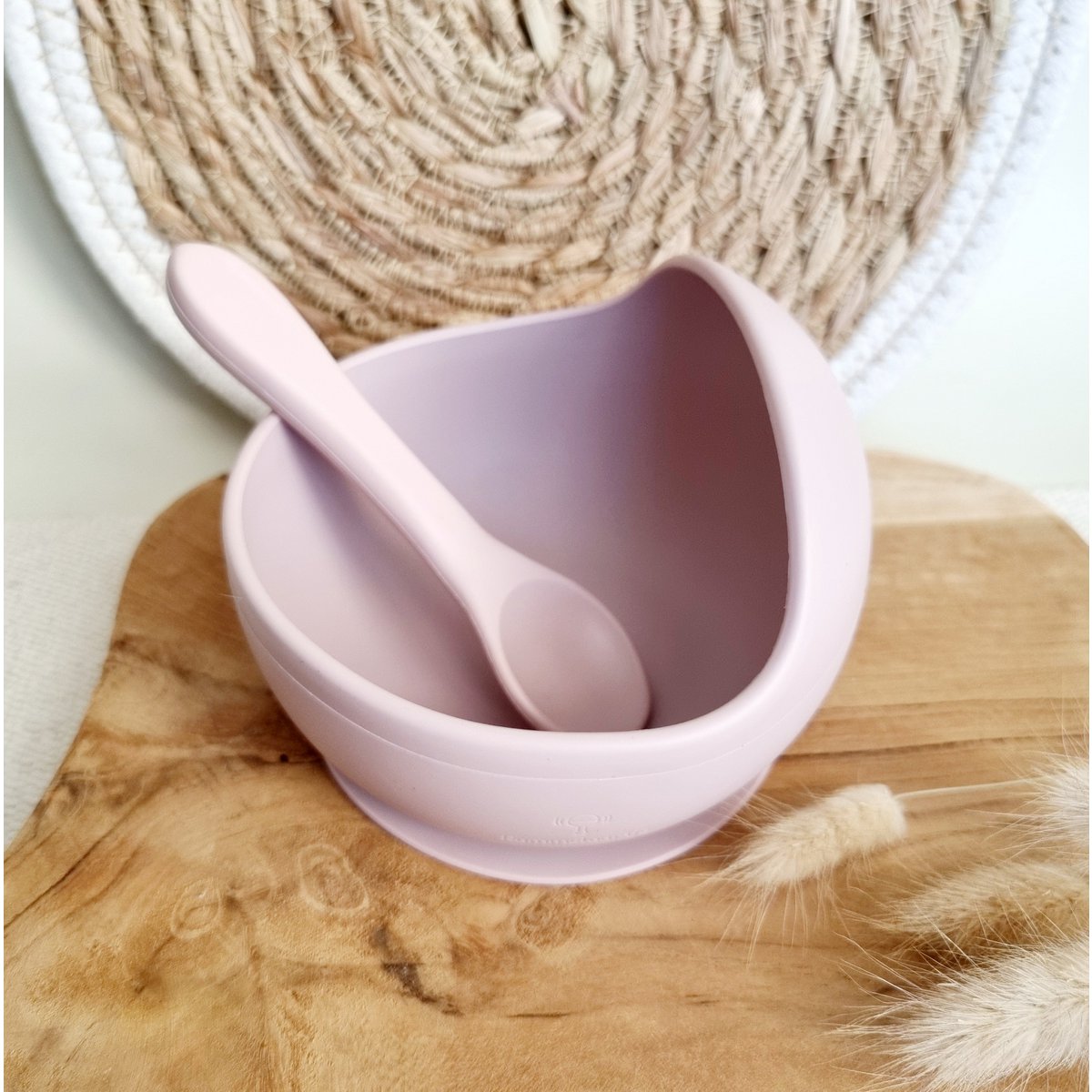 Silicone bowl with suction cup and spoon - Soft Pink