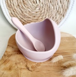 Silicone bowl with suction cup and spoon - Soft Pink