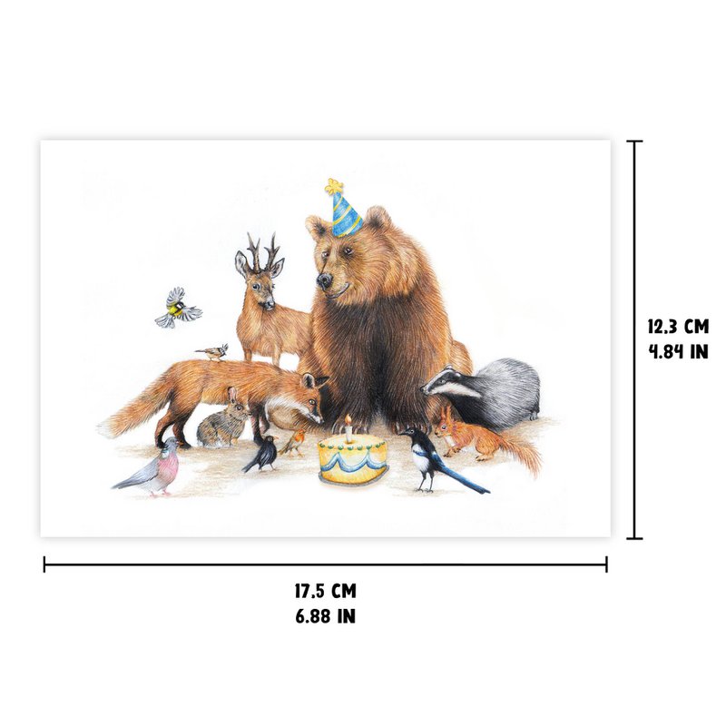 Felice giorno dell'"Orso", biglietto di compleanno, biglietto di auguri, uccelli