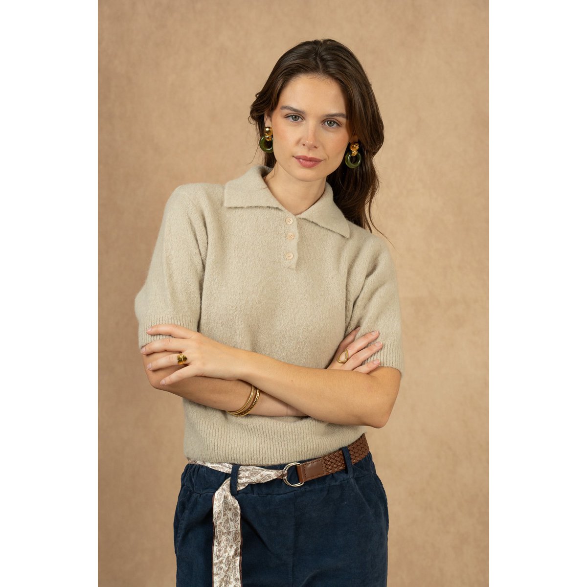 Pull col polo manches courtes en alpaga