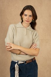 Pull col polo manches courtes en alpaga