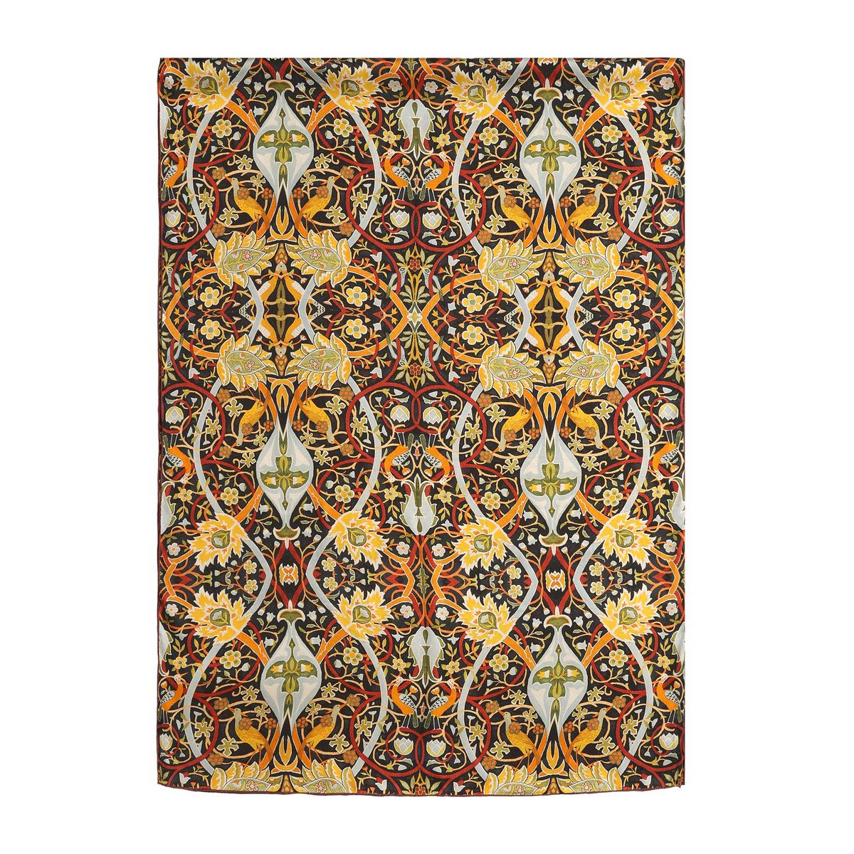 Bufanda de seda floral vintage con motivos adornados de pájaro y floración