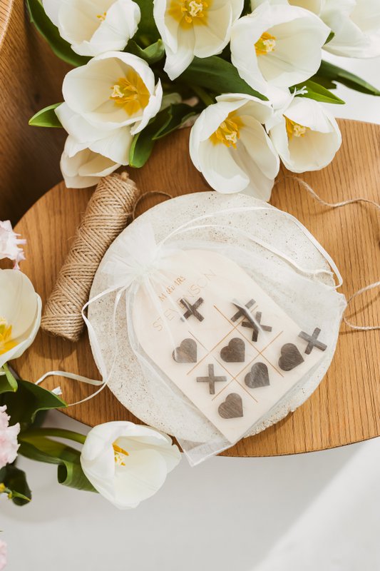 Natural Personalized Wooden Wedding Favor - Custom Tic Tac Toe Game - Rustic Wedding Keepsake Gift| Personalized Wooden Wedding Favor