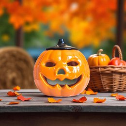Bruciatore di incenso di zucca in ceramica – Diffusore di oli essenziali, cere e profumi – 12 cm – Lavorazione artigianale – Ambiente Zen
