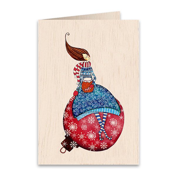 Acogedoras vacaciones Navidad Tarjeta de felicitación doblada de madera