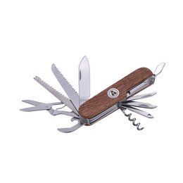 Cuchillo multifuncional con mango de sándalo rojo.