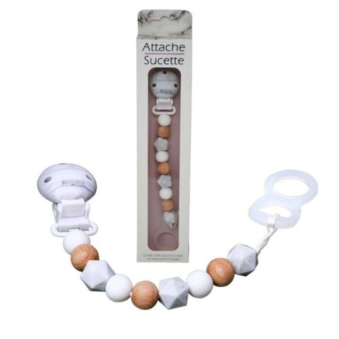 STANDARD SILICONE PACIFIER CLIP - WOOD AND MARBLE **DESTOCK**