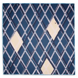 Slate blue and pink diamond-patterned silk scarf, 90cm in size, suitable for casual or formal wear.