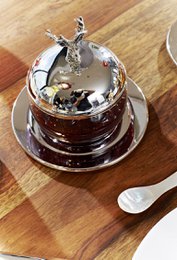EDZARD jampot hert met schotel en lepel, verzilverd, hoogte 11 cm, ø 14 cm, ø glas 10 cm