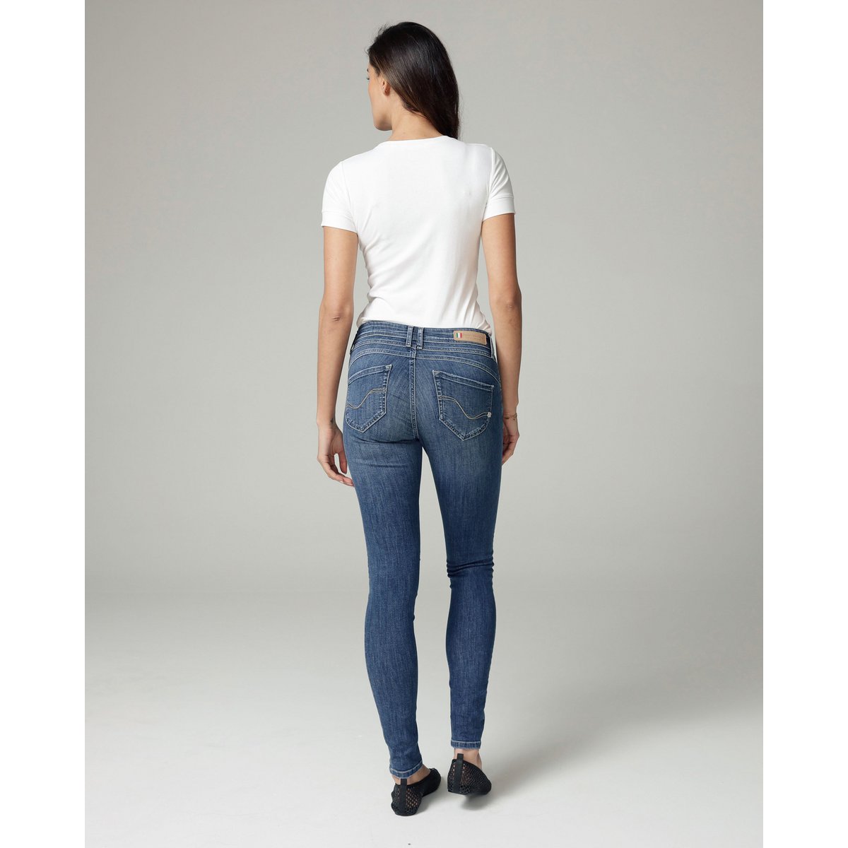 Jeans skinny a vita media blu medio effetto vintage | La Manuela