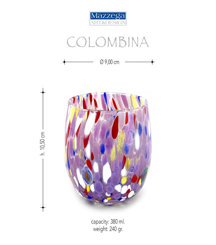 6 Big Colombina vand Big Colombine Bold og håndhåndet med Murrine di Murano, "I Colori di Murano" 435 Ml Line. Lavet i Italien