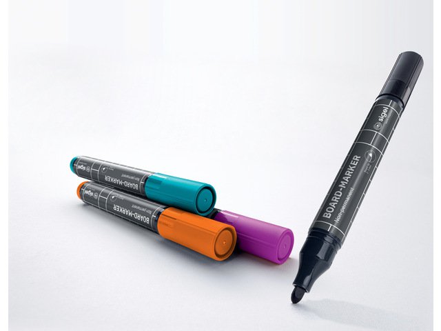 Marqueur pour tableau blanc Sigel 4 couleurs noir/cyan/magenta/orange.