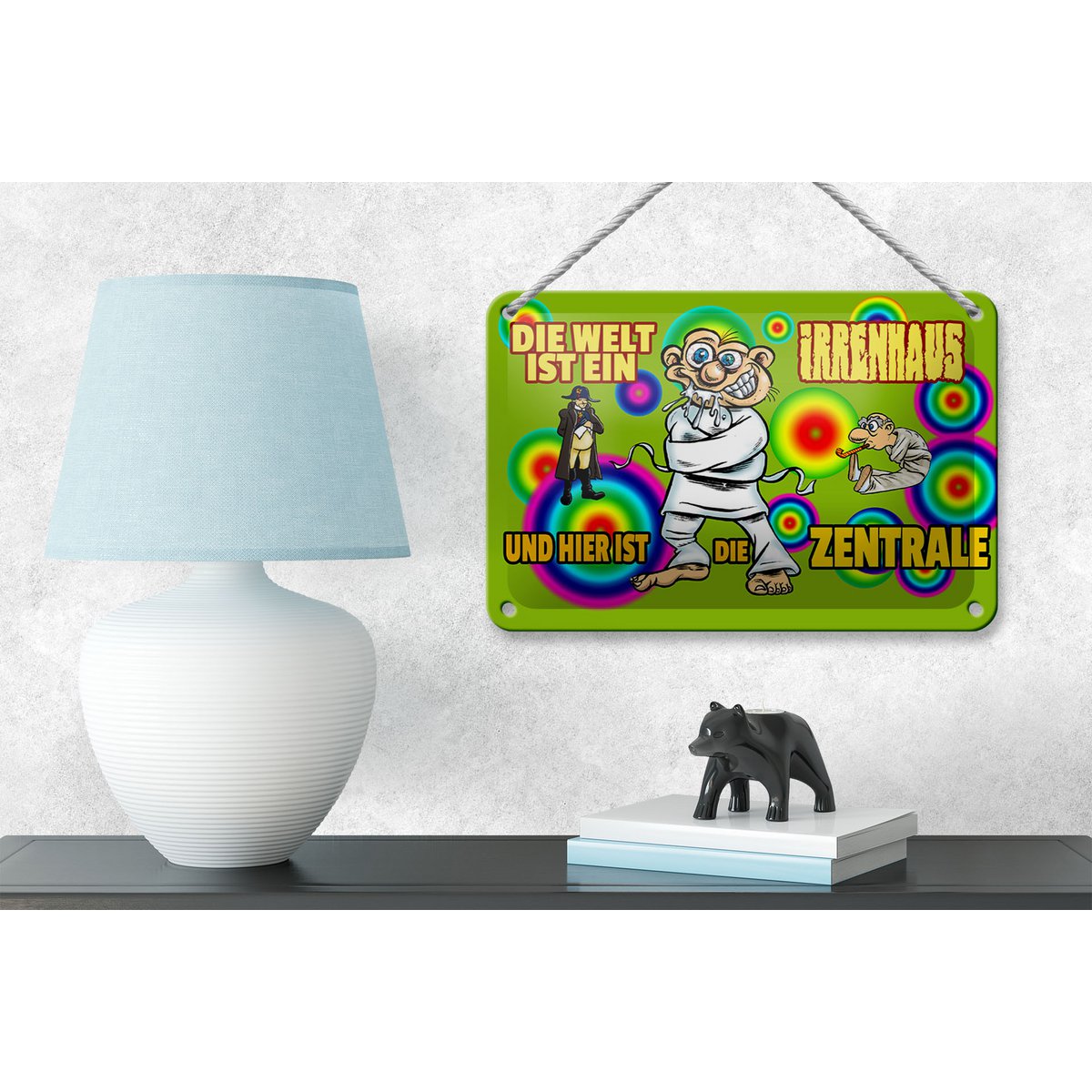 Tin sign saying 18x12cm World is a madhouse, this is the headquarters sign
