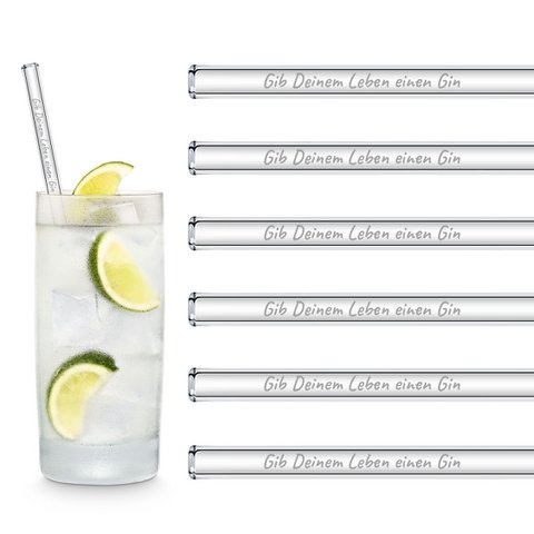Gib Deinem Leben einen Gin Edition 6x 20cm Glasstrohhalme mit Gin Spruch