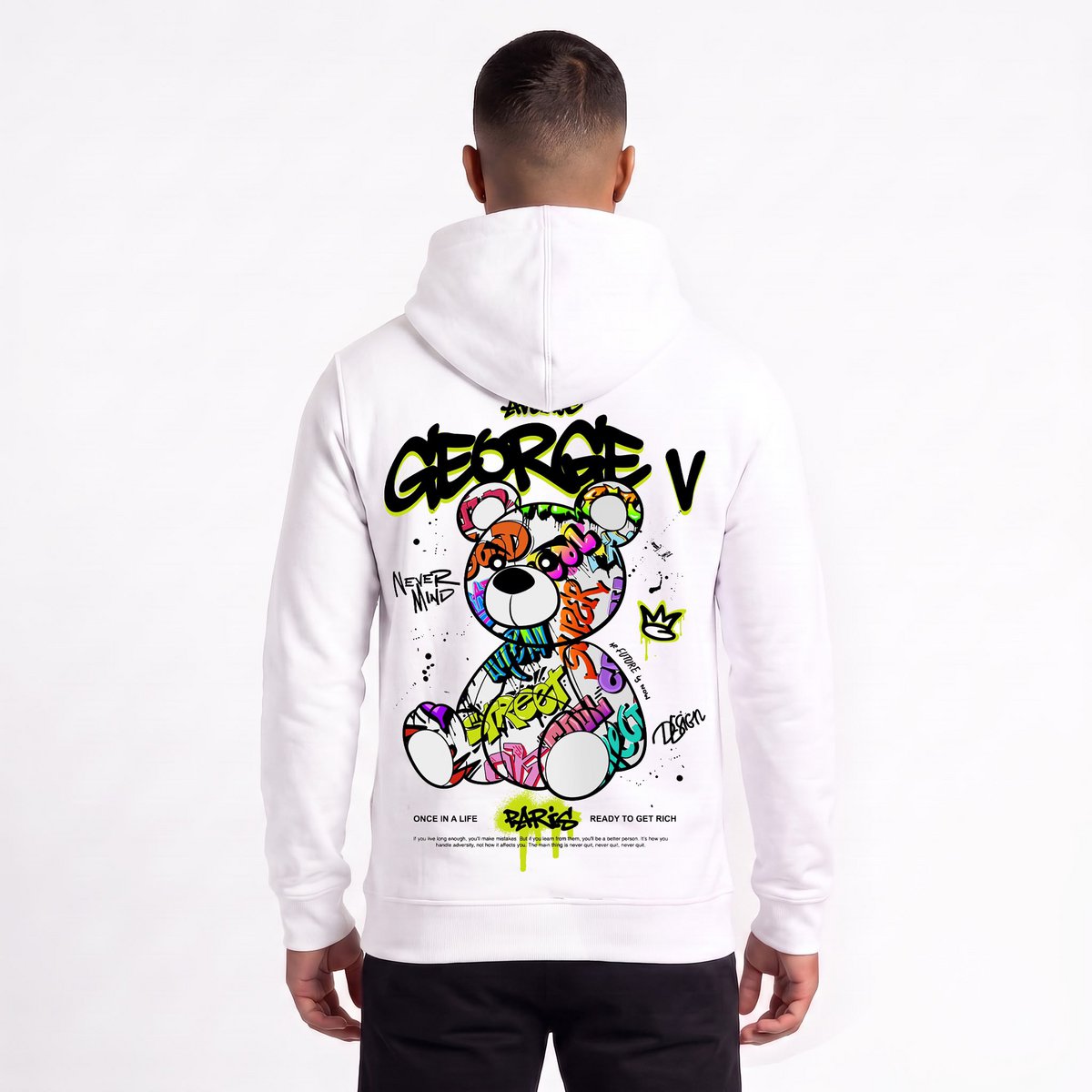 Weißer Kapuzenpullover mit Teddybär-Aufdruck