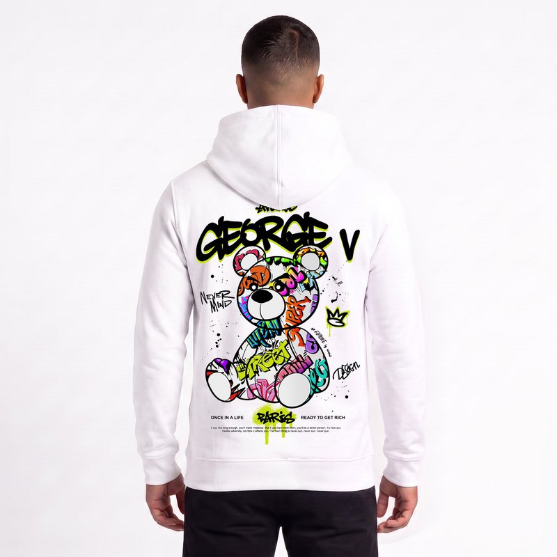 Weißer Kapuzenpullover mit Teddybär-Aufdruck