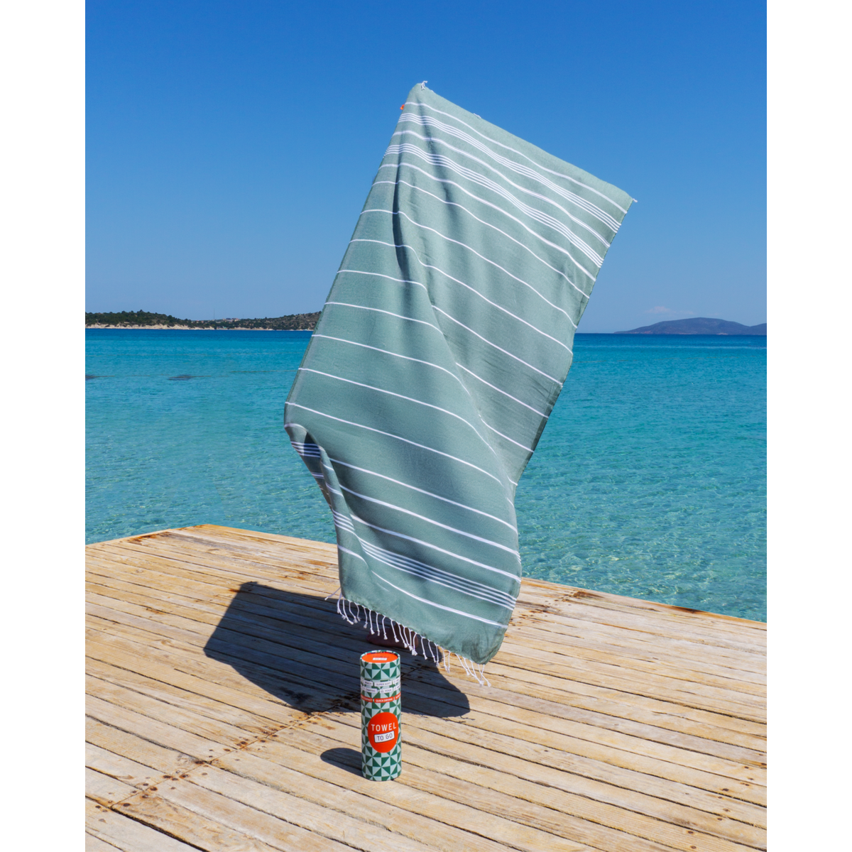 TOWEL TO GO Serviette de plage en coton IPANEMA 180x100 cm | Sans sable | Kaki | avec coffret cadeau