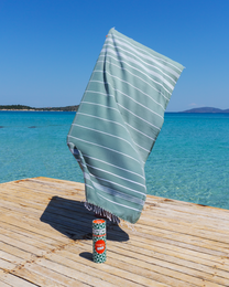 RĘCZNIK TO GO IPANEMA Bawełniany ręcznik plażowy 180x100 cm | Bez piasku | khaki | z pudełkiem upominkowym