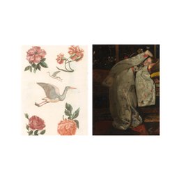 Postcard collage Museum collection - crane and girl