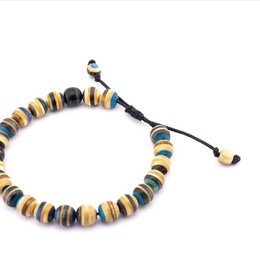 Pulsera de cuentas de madera de patinetas recicladas, azul, cuentas de 8 mm, unisex, ajustable
