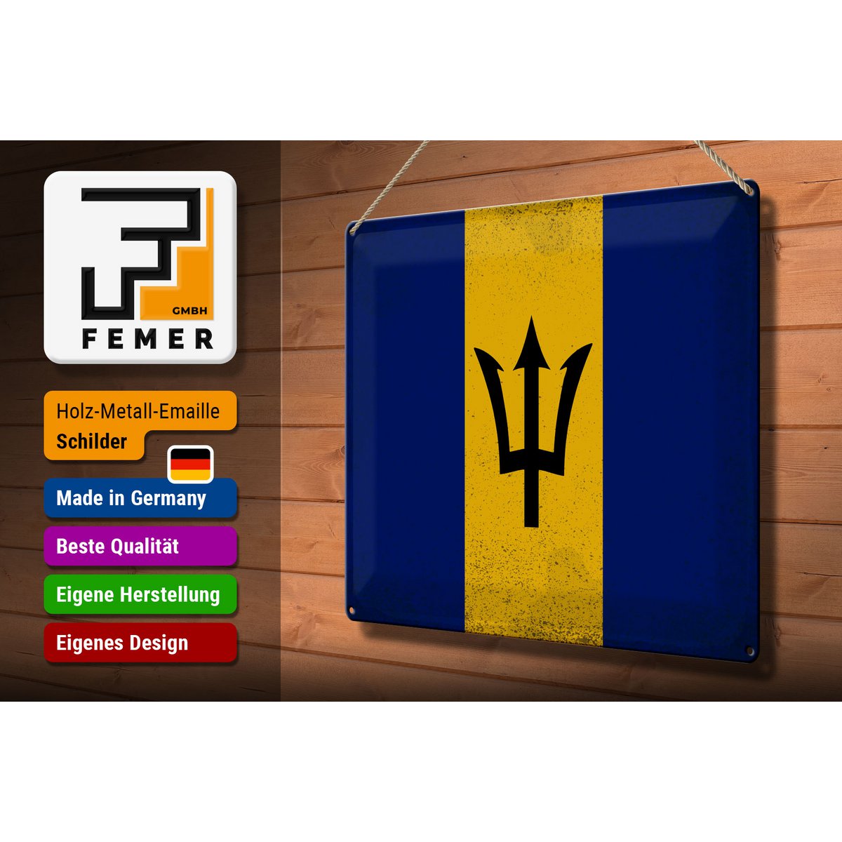 Tin Sign Flag of Barbados 40x30cm Flag of Barbados Vintage