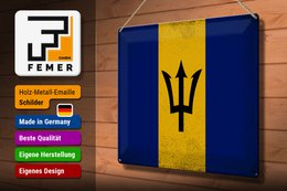 Blikskilt Flag of Barbados 40x30cm Flag of Barbados Vintage