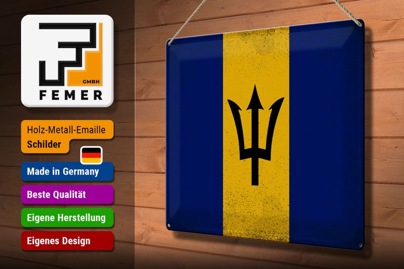 Tin Sign Flag of Barbados 40x30cm Flag of Barbados Vintage