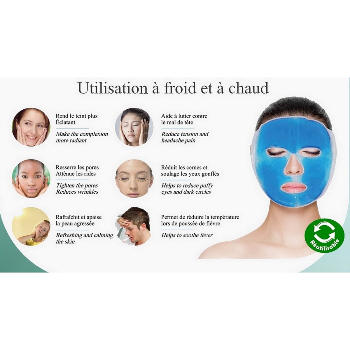 Maschera in gel termoterapico - Rilassamento terapeutico a caldo o freddo, impacco tascabile contro l'emicrania, effetto rilassante, favorisce la circolazione sanguigna
