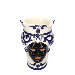 Blaue Männerkopfvase aus Keramik, H 20 x Ø 14 cm